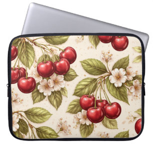 Kirschblütenmuster rote Kirschen im Vintage-Stil Laptopschutzhülle