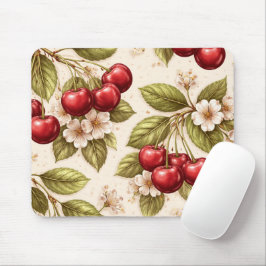 Kirschblütenmuster rote Kirschen im Vintage-Stil Mousepad
