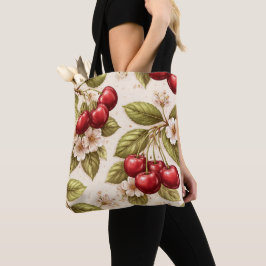 Kirschblütenmuster rote Kirschen im Vintage-Stil Tasche