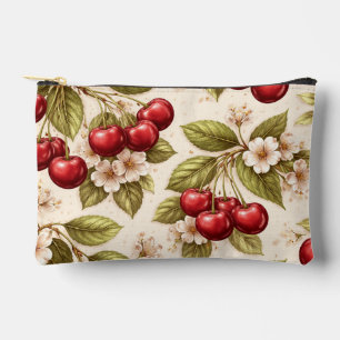 Kirschblütenmuster rote Kirschen im Vintage-Stil Zubehörtasche