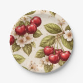 Kirschblütenmuster rote Kirschen Pappteller (Vorderseite)