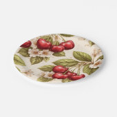 Kirschblütenmuster rote Kirschen Pappteller (Schrägansicht)