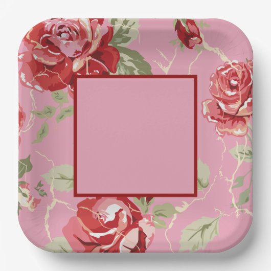 Kirschblütenpapier rote Rose Blume Teller (Vorderseite)