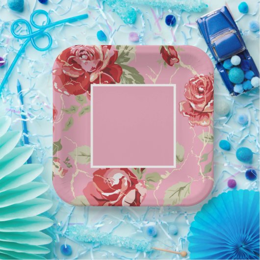 Kirschblütenpapier rote Rose Blume Teller (Party)