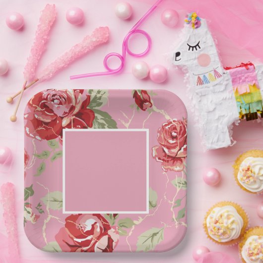 Kirschblütenpapier rote Rose Blume Teller (Party)