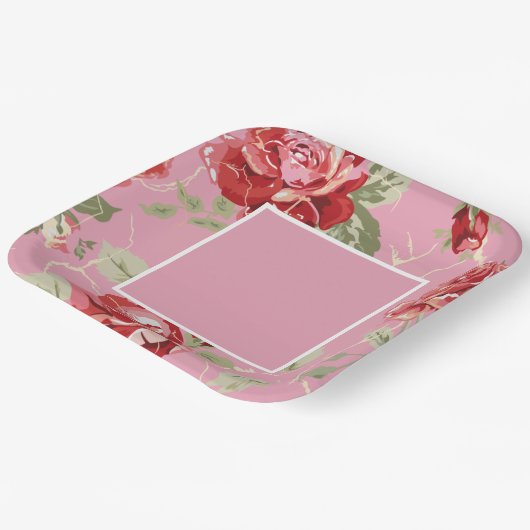 Kirschblütenpapier rote Rose Blume Teller (Gewinkelt)