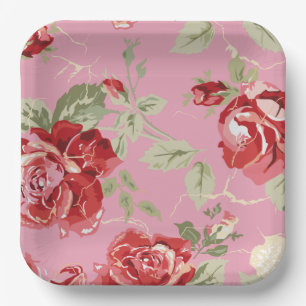 Kirschblütenrote Rosen-Papierplatte Pappteller