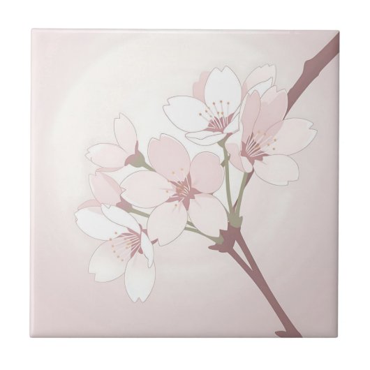 Kirschblütenzweig Soft Minimalist Japanisch Fliese (Vorderseite)