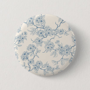 Kirschblütenzweige in Blau und Creme Button