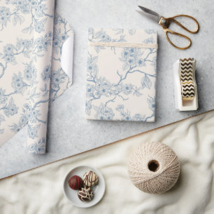 Kirschblütenzweige in Blau und Creme Geschenkpapier