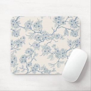 Kirschblütenzweige in Blau und Creme Mousepad