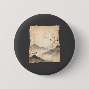 Kirschblütenzweige Japanische Tuschmalerei Kunst Button