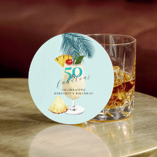Kirsche auf dem Ananas-Cocktail zum 50. Geburtstag Runder Pappuntersetzer