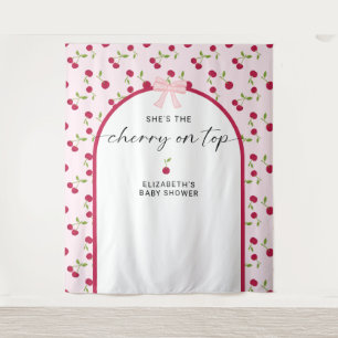 Kirsche auf dem Baby-Shower-Coquette-Bogen-Hinterg Wandteppich