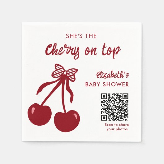 Kirsche auf dem Baby-Shower-QR-Code-Foto-Sharing Serviette (Vorderseite)