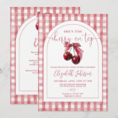 Kirsche auf dem Bogen-QR-Code Mädchen Baby-Party Einladung (Vorne/Hinten)