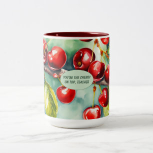 Kirsche auf dem Lehrer-Bold-Blumen-Mug Zweifarbige Tasse