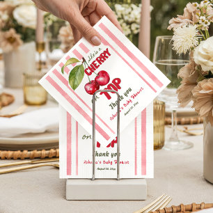 Kirsche auf dem Retro-Rosa-Streifen-Baby-Taufe Serviette