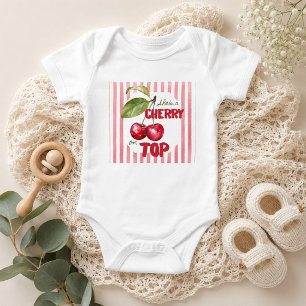 Kirsche auf Retro-Streifen-Baby-Shower-Body Baby Strampler