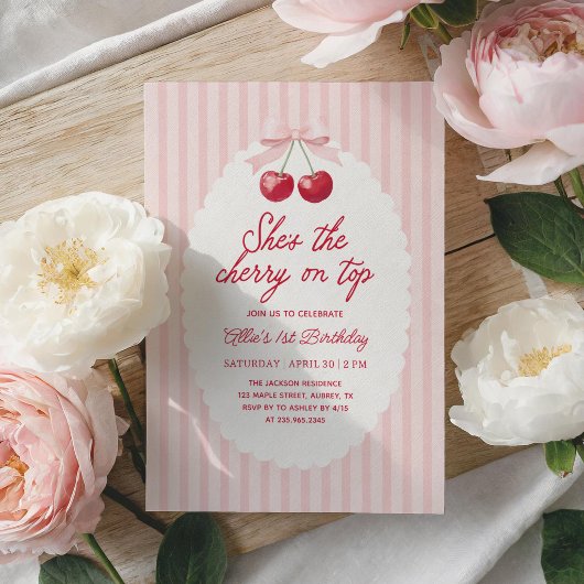Kirsche auf Rosa Mädchen-Geburtstag Einladung