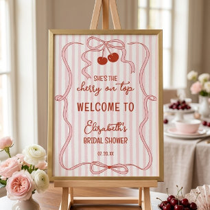 Kirsche auf Rosa Schleife Elegante Streifen Willko Poster