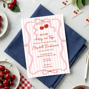 Kirsche auf rosa Schleife klassische Streifen Baby Einladung