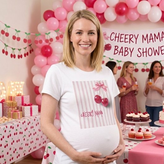 Kirsche auf rosa Schleife "Wird Mama" T-Shirt
