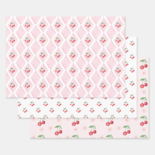 Kirsche auf Rosa Wasserfarbe Coquette Baby Shower Geschenkpapier Set
