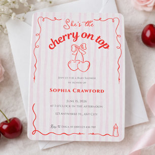 Kirsche auf Rot Pink Schleife Kirschen Baby Shower Einladung