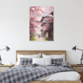 Kirsche blüht 1920 mit einem alten Haus in Japan Leinwanddruck (Insitu (Schlafzimmer))