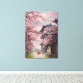 Kirsche blüht 1920 mit einem alten Haus in Japan Leinwanddruck (Insitu (Holzboden))