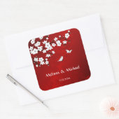 Kirsche blüht rot Schwarz und Weiß Quadratischer Aufkleber (Umschlag)