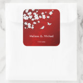 Kirsche blüht rot Schwarz und Weiß Quadratischer Aufkleber (Tasche)