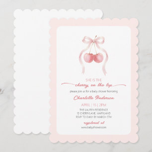 Kirsche Coquette Schleife Mädchen Baby Shower Einl Einladung