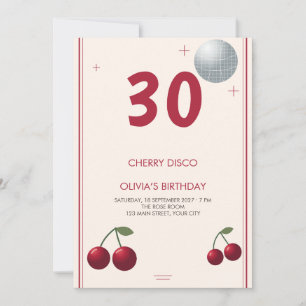 Kirsche Disco Rot Creme Meilenstein-Geburtstag Einladung