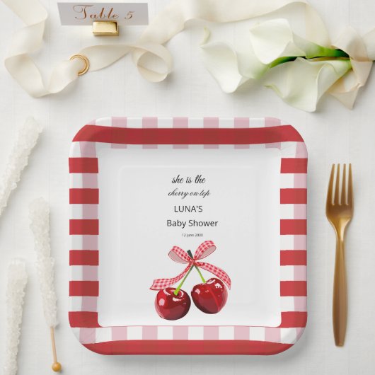 Kirsche Elegant Minimal Lebendig Moderne Ästhetik Pappteller (Hochzeit)