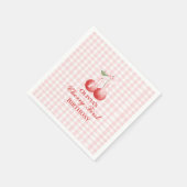 Kirsche erster Geburtstag Rosa Schleife Gingham Serviette (Ecke)