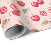 Kirsche Himbeere Wasserfarbe Frucht Geschenkpapier (Rolleneckpunkt)