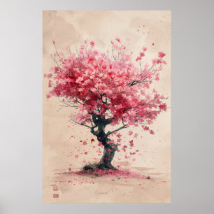 Kirsche im Wind – Japanische Kirschblütenmalerei Poster
