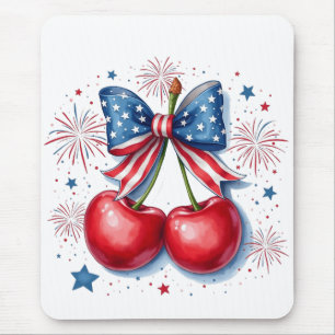 Kirsche mit kokettem Bogen 4. Juli Amerikanisch Mousepad