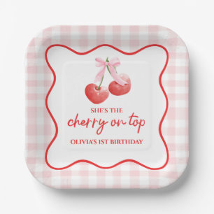 Kirsche oben drauf Rosa Schleife preppy Geburtstag Pappteller