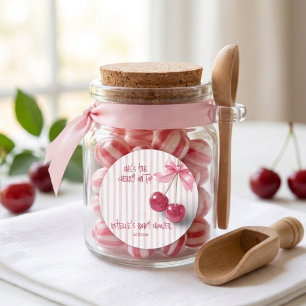 Kirsche Oben Retro Bogen Rosa Mädchen Baby-Party Runder Aufkleber