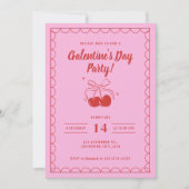 Kirsche Oben Rosa Galentine's Day Einladung (Vorderseite)