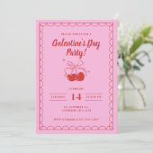 Kirsche Oben Rosa Galentine's Day Einladung (Stehend Vorderseite)