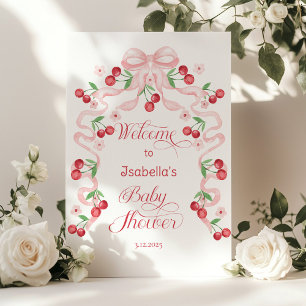 Kirsche oben Rosa Schleife Baby Shower Willkommen Poster