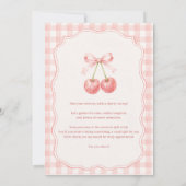 Kirsche Obenauf Rosa Gingham 1. Geburtstag Einladung (Rückseite)