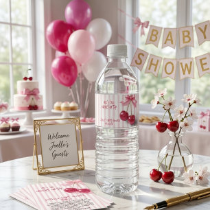 Kirsche Obenauf Rosa Mädchen Baby-Party Wasserflaschenetikett