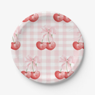Kirsche Süß Geburtstag Rosa Gingham Pappteller