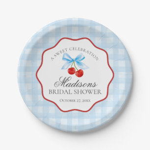 Kirsche Süße Blaue Kokette Gingham Brautparty Pappteller