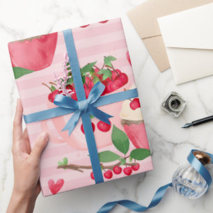 Kirsche und Regenbogen Frucht Pastell Süße Geburts Geschenkpapier